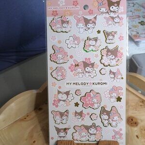 Sanrio Licensed Large Sealed Gold Foil Lined Sticker Sheet - Kuromi & My Melody